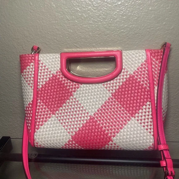 Kate Spade Pink and White Checkered Woven Clutch - Picture 8 of 12